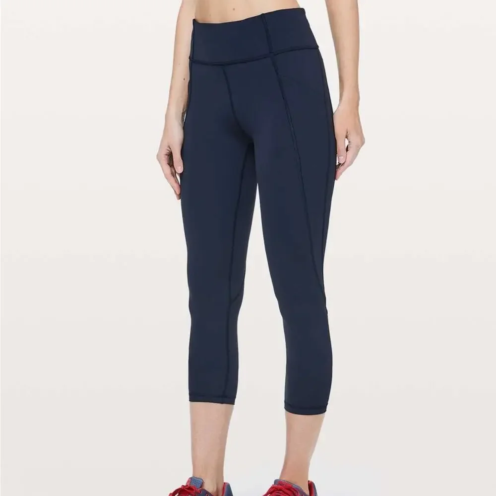 Lululemon Time to Sweat Crop 23” Luxtreme PocketsTrue Navy Blue Leggings